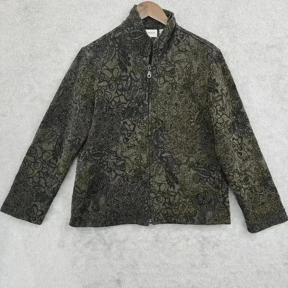 Chico's Travelers Jacket Size 1/8 Full Zip Quilted lined Floral Mock neck - Picture 1 of 7